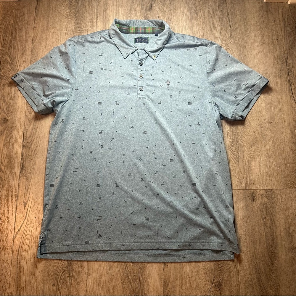 William Murray Polo Shirt Mens‎ XL Gray All Over Print Golf Performance Stretch